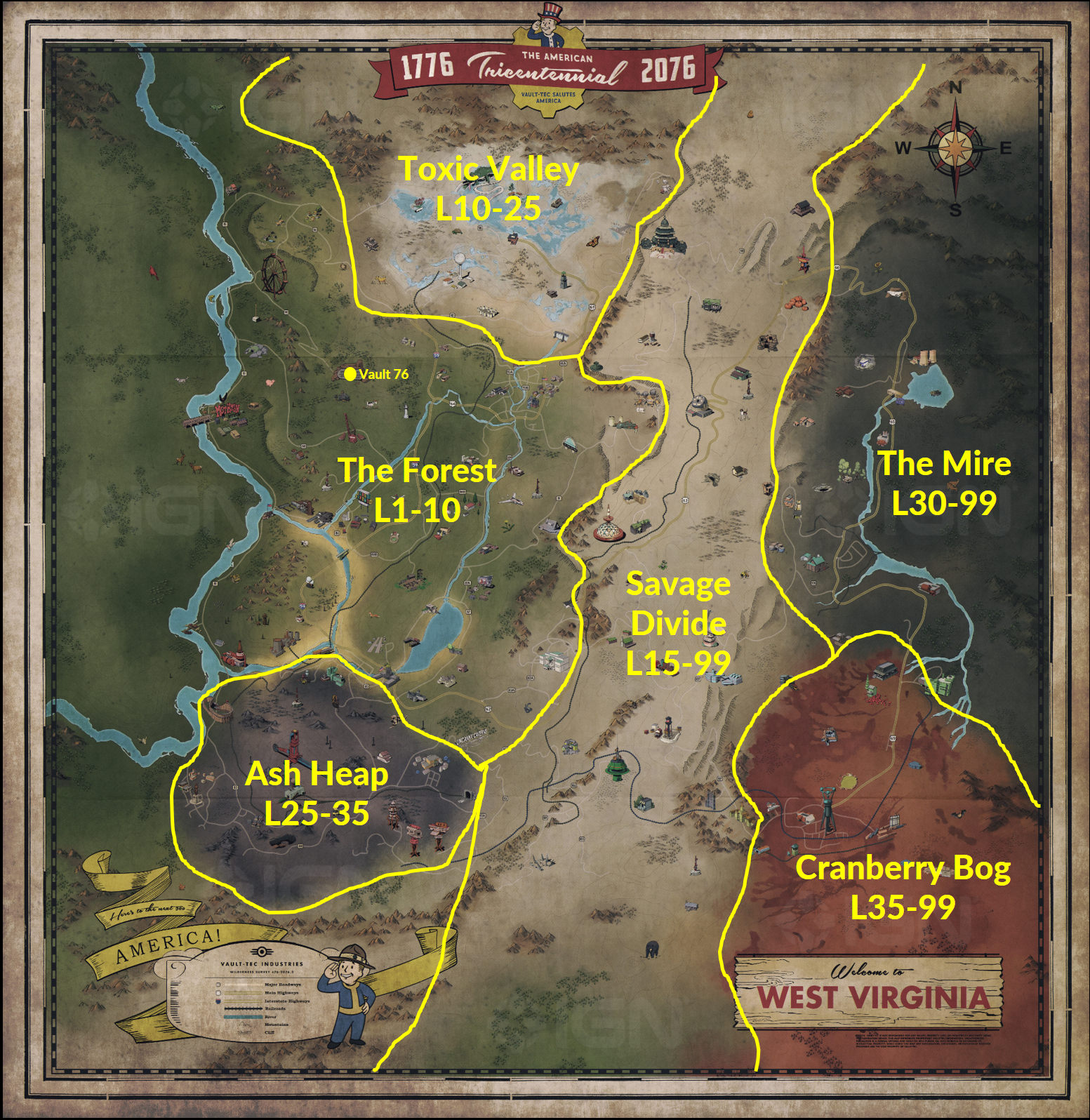 Fallout Level Range Map