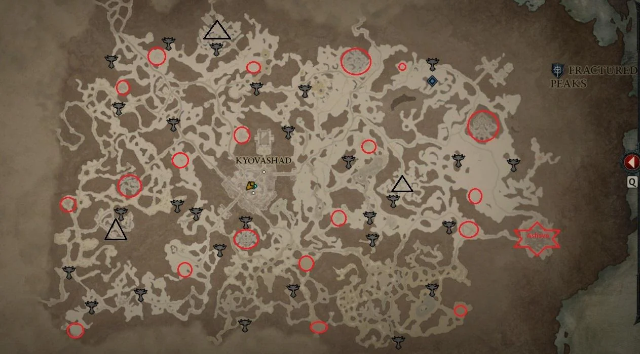 Diablo 4🔥 All Events, Strongholds, and Ashava Locations Map for Fractured Peaks (Kyovashad)