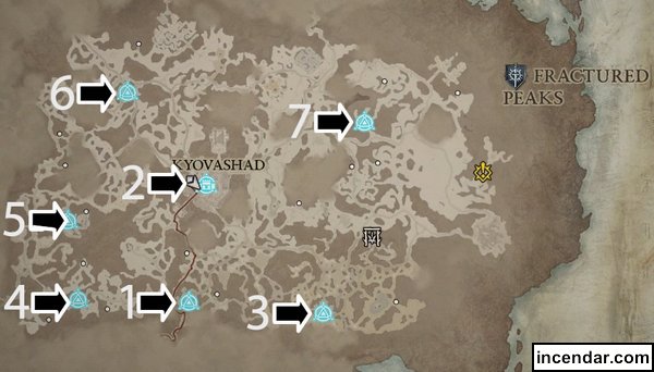 Diablo 4 All 7 Fractured Peaks Waypoint Fast Travel Locations