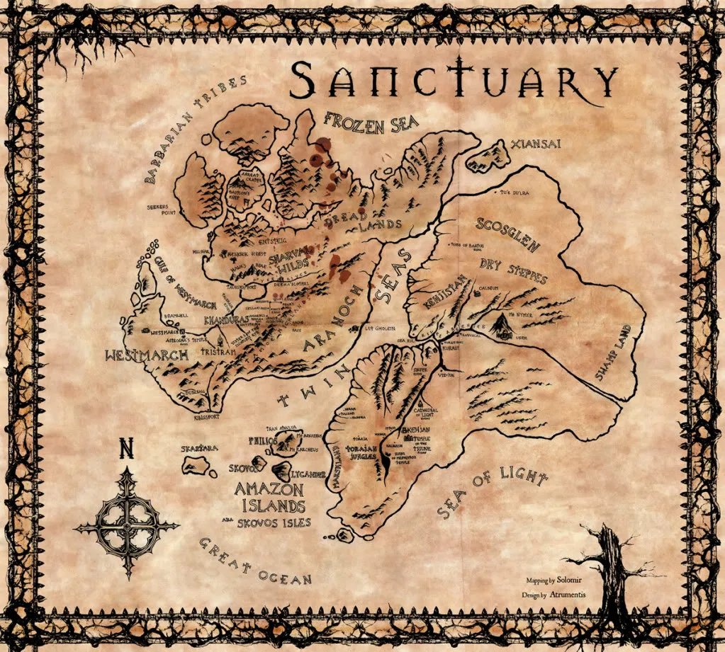 Diablo 4 Detailed Map Artistic Rendition of the World of Sanctuary.