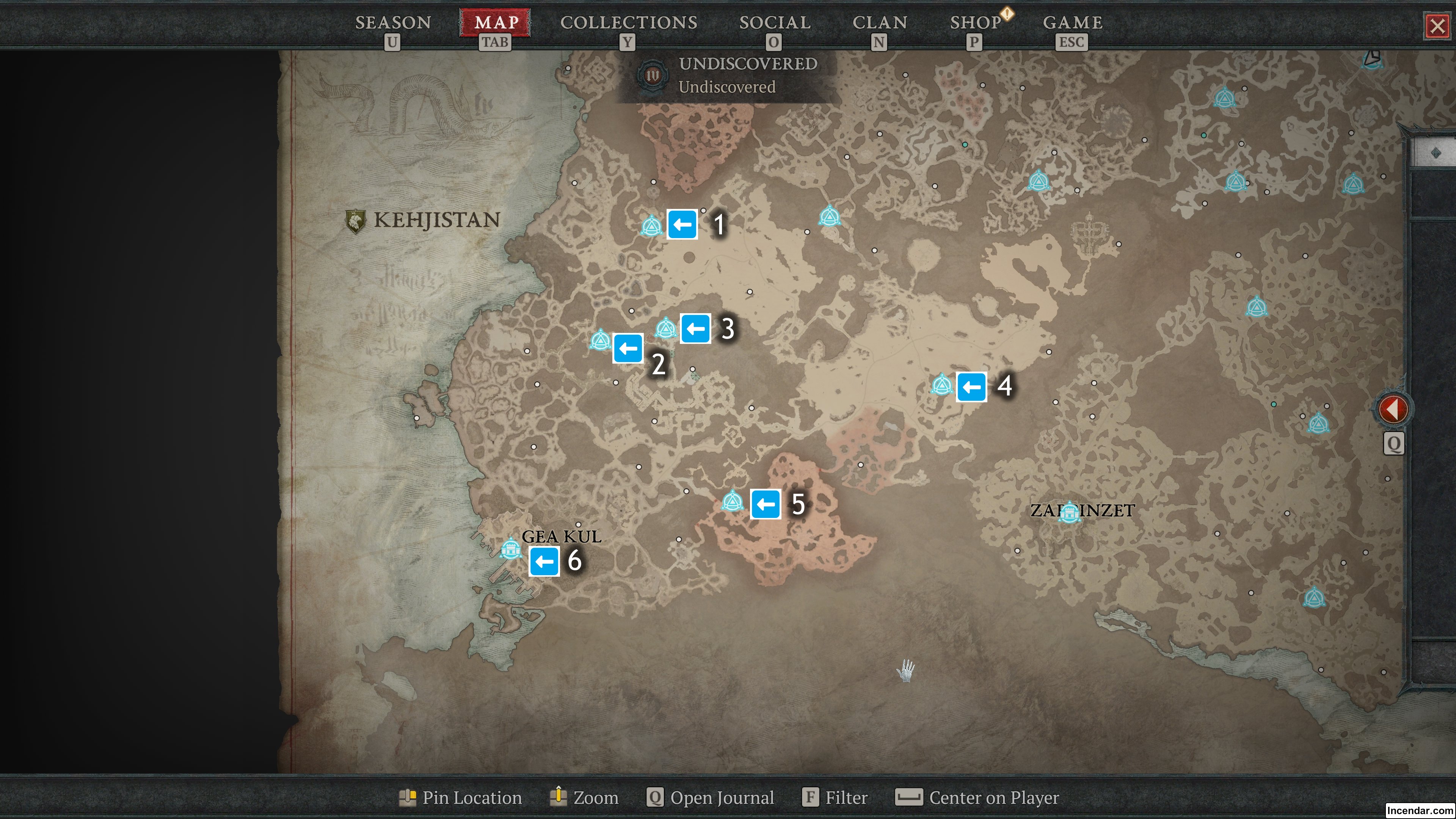 All 6 Kehjistan Gea Kul Waypoint Locations Map in 4k HD High Definition for Diablo 4