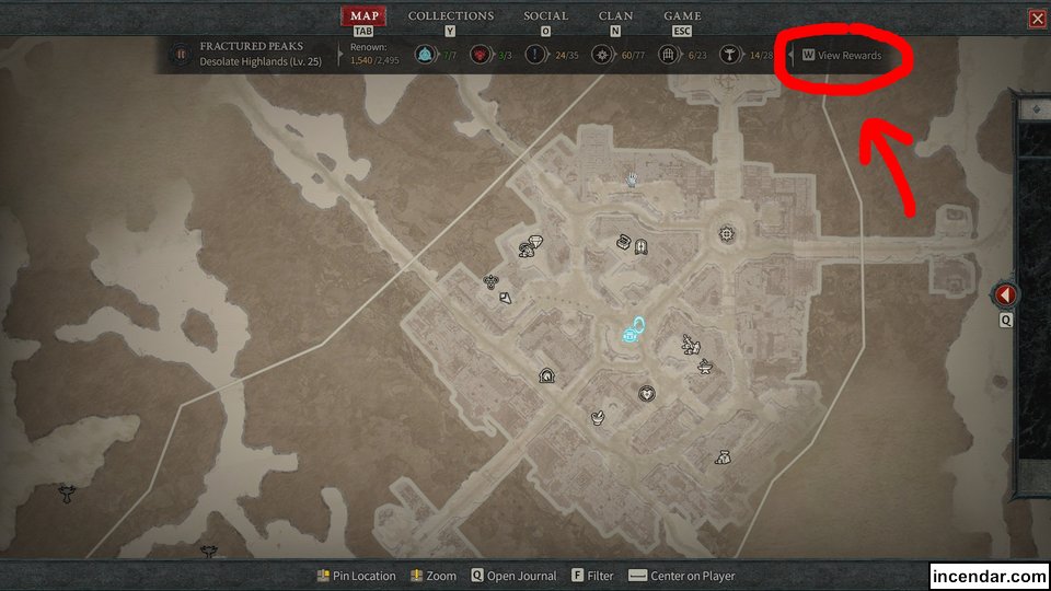 Renown and Rewards System View from map screen