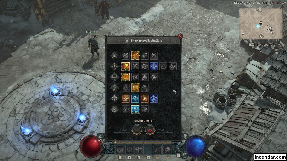 Press Shift+C or RB to pull up Sorcerer Enchantment Skill Slots
