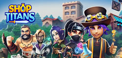 A logo image for Shop Titans video game.