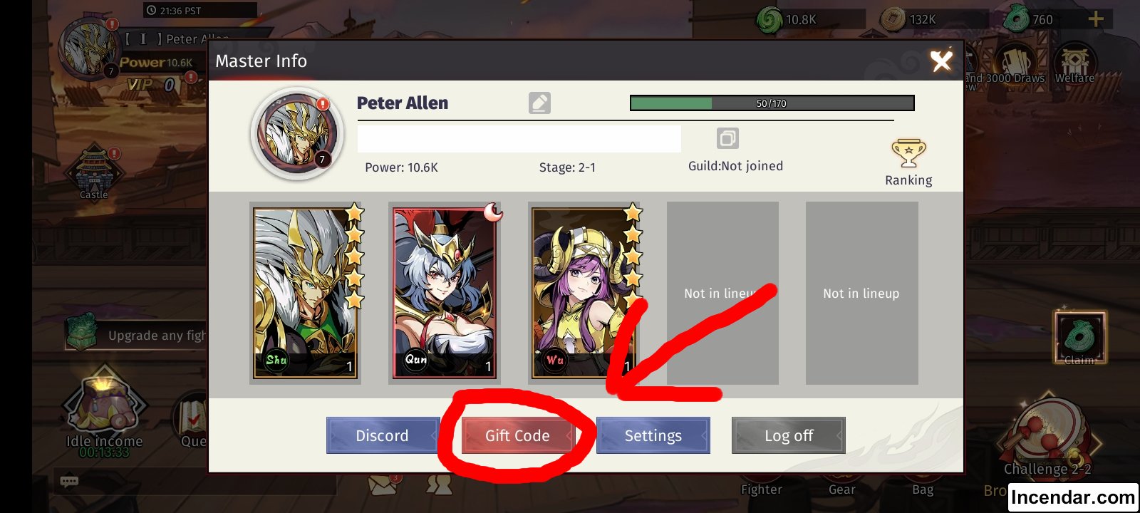 How to redeem Legend of Kingdoms: Idle RPG Game Coupon Codes Step 2. Click on Gift Code