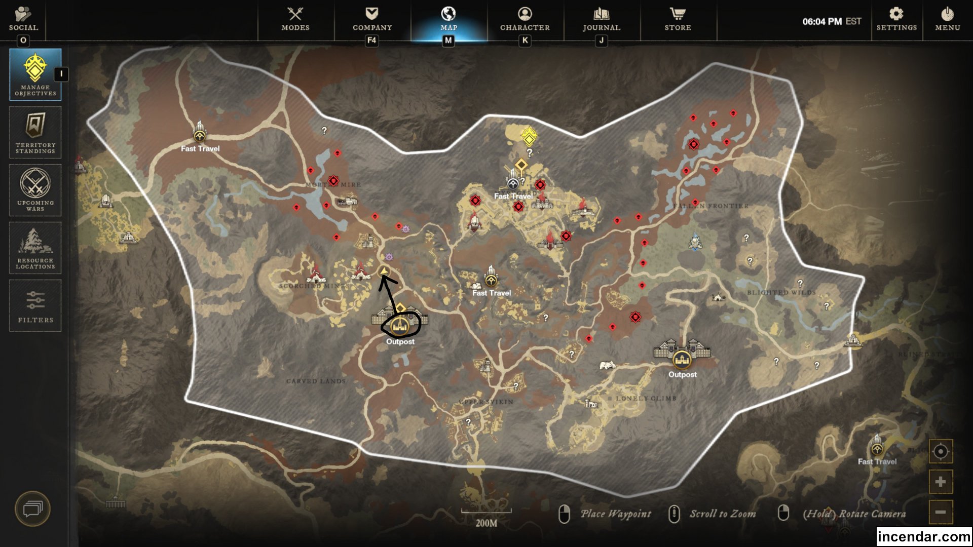  elite chest run world tour guide mines scorched mines1.jpg location in New World