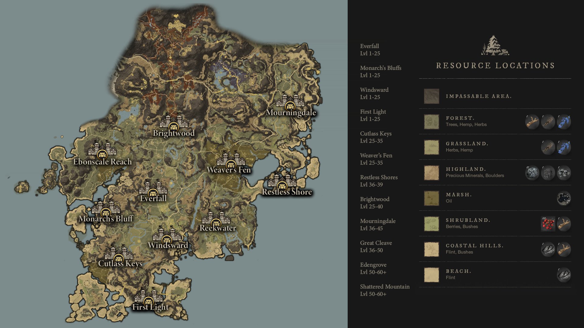 New World Level Zone Map With Resources 