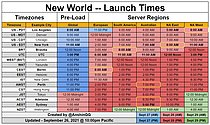  all timezone release chart for pre load and server launch times image for Amazon New World