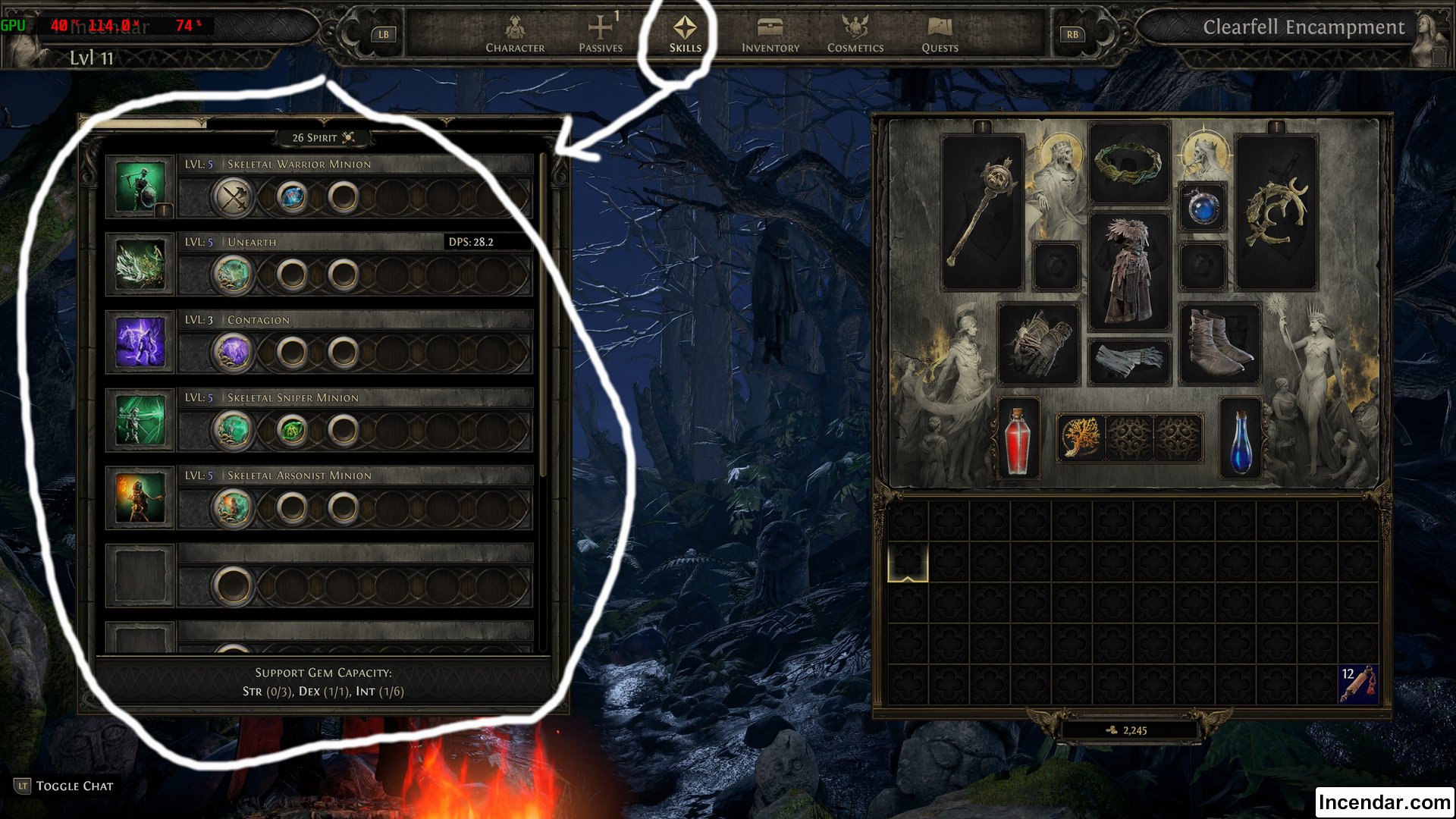 How to Set up Town Portal on Controlle in Path of Exile 2 - Step 1: Pull up menu and go-to Skills