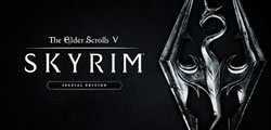 A logo image for Skyrim video game.